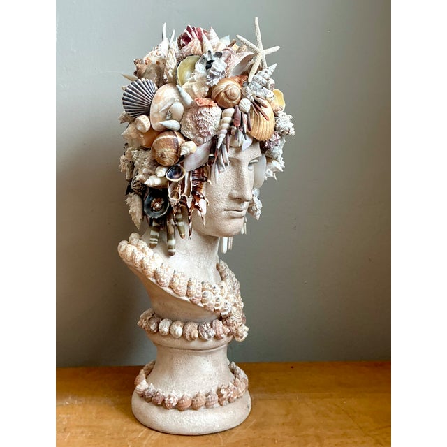 Cream Vintage Shell Encrusted Bust Sculpture For Sale - Image 8 of 12
