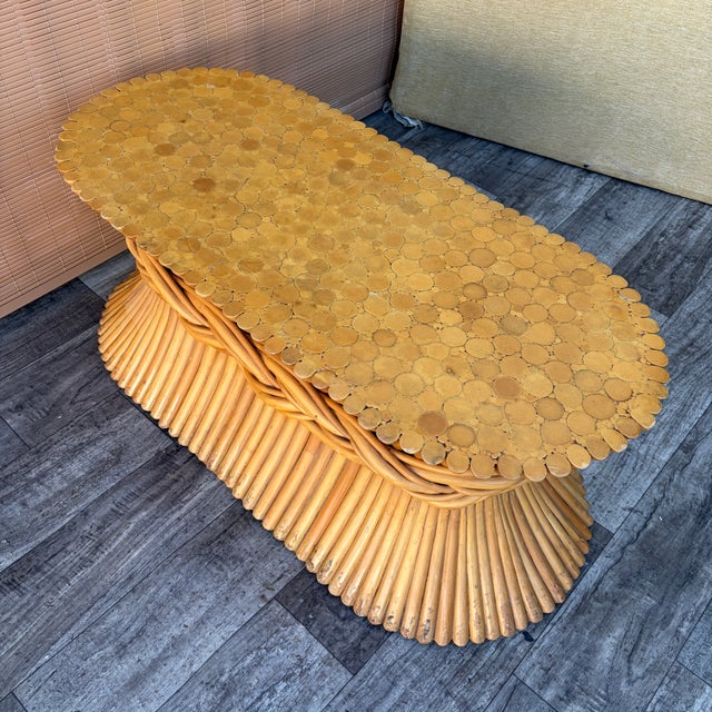 Hollywood Regency / Coastal Style McGuire Sheaf of Wheat Rattan Coffee Table. Circa 1980s For Sale - Image 16 of 18