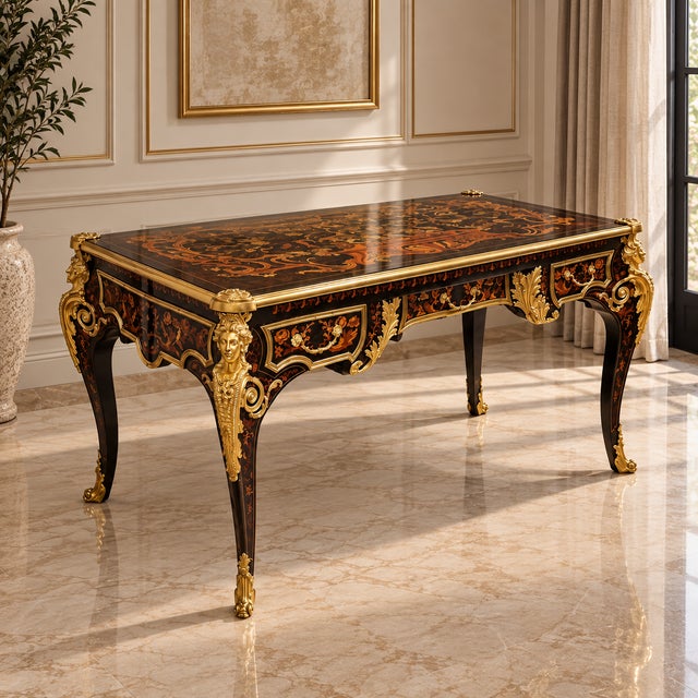 Make a bold statement with this magnificent French-style executive desk, expertly handcrafted from solid wood and finished...