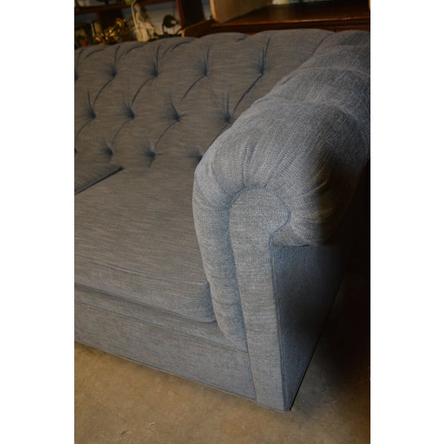 2010s Pottery Barn Gray Tweed Look Tufted Chesterfield Loveseat Sofa Couch Rolled Arms For Sale - Image 5 of 15