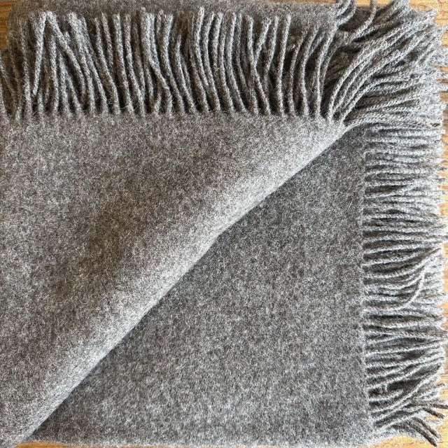 Modern Alpaca Wool Throw With Fringe in Dark Grey For Sale - Image 3 of 4