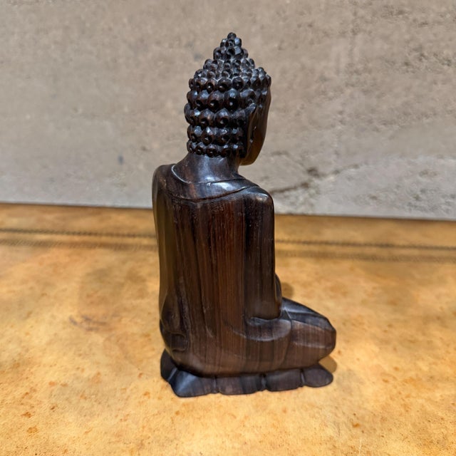 Wood Hand-Carved Wooden Buddha Meditation Statue Folk Art For Sale - Image 7 of 13