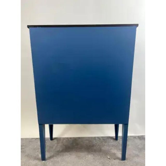 Modern Farmhouse Blue Solid Pin With Silver-Tone Mesh Doors Server or Cabinet For Sale - Image 13 of 13
