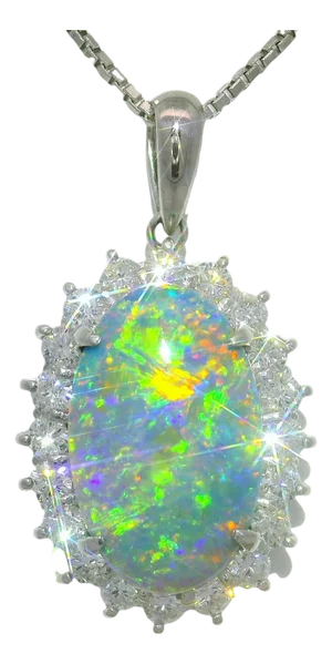 3.51 Carat Australian Black Opal Diamond Platinum Halo Pendant Necklace