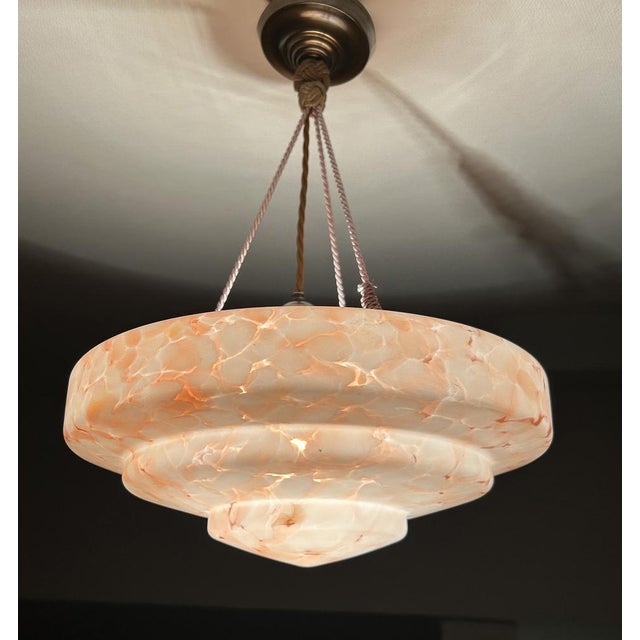 Art Deco Pendant Light in Pink and White Marble Glass, 1930s For Sale - Image 16 of 18