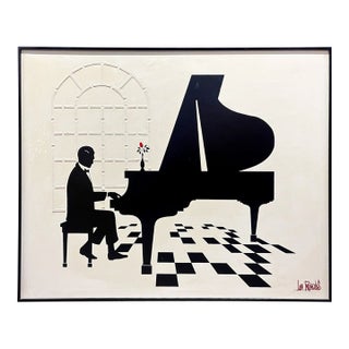Vintage Monumental Textured Pianist Painting, Signed, in the Style of Lee Reynolds For Sale