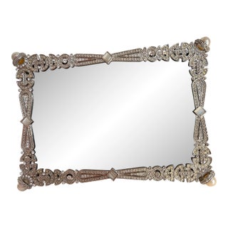Olivia Riegel Art Deco Pearl and Crystal Rhinestone Silver Picture Frame in Box, 4x6 For Sale