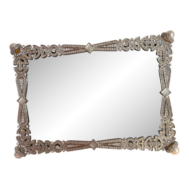 Olivia Riegel Art Deco Pearl and Crystal Rhinestone Silver Picture Frame in Box, 4x6 For Sale