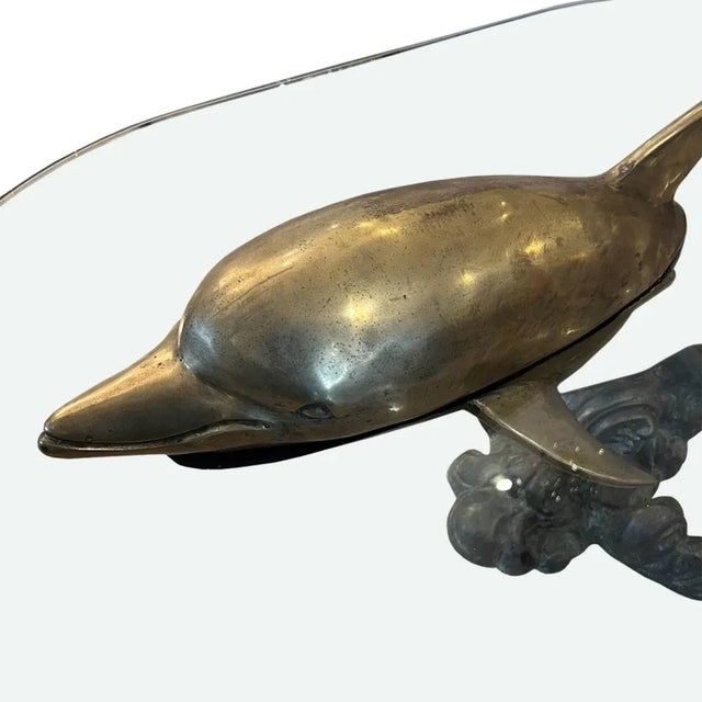 Mid-Century French Brass and Glass Dolphin Coffee Table, 1960s For Sale - Image 4 of 7