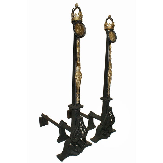 Andirons Antique With Scrollwork Supports and Bronze Figural and Torch Motifs - A Pair For Sale In New York - Image 6 of 7