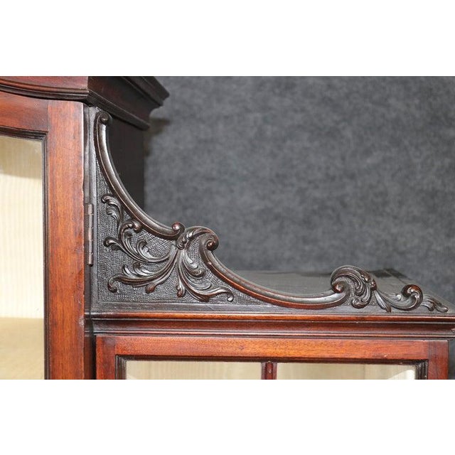 Gothic Fine Quality English Georgian Mahogany Carved Gothic Style China Cabinet Vitrine For Sale - Image 3 of 12