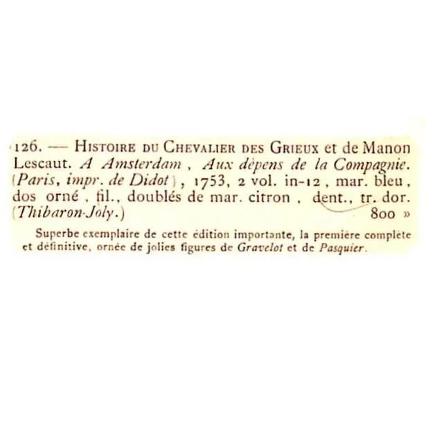 "The Adventures of Manon Lescaut; Or, Pleasure, Love, and Misery." 1753 Prevost, Abbe For Sale - Image 10 of 13