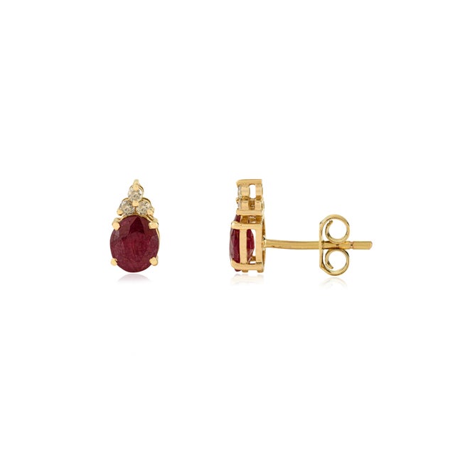 Not Yet Made - Made To Order 1.75 Ct Oval Cut Ruby and Diamond Crown Stud Earrings in 14k Gold- A Pair For Sale - Image 5 of 16