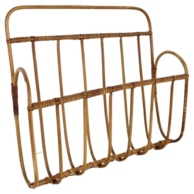 Wall Bamboo Magazine Holder, Former Czechoslovakia, 1970s For Sale