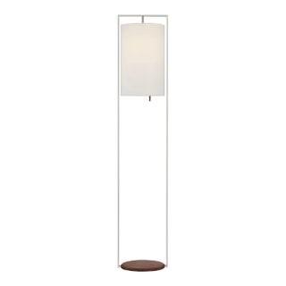 Ray Booth for Visual Comfort Signature Zenz Medium Floor Lamp in Polished Nickel and Walnut with Linen Shade For Sale