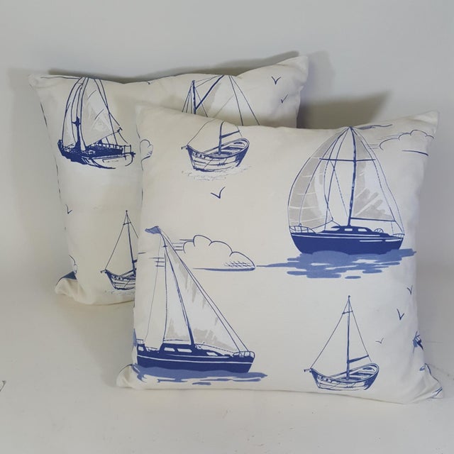 Blue Sailboat Accent Pillows - a Pair | Chairish