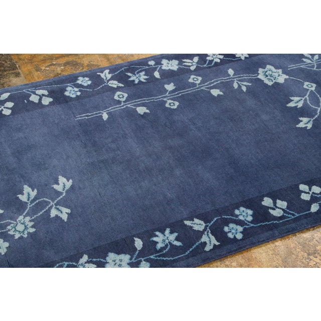 Late 20th Century Contemporary Chinese Deco Style Blue Floral & Pictorial Wool Runner by Rug & Kilim For Sale - Image 5 of 9