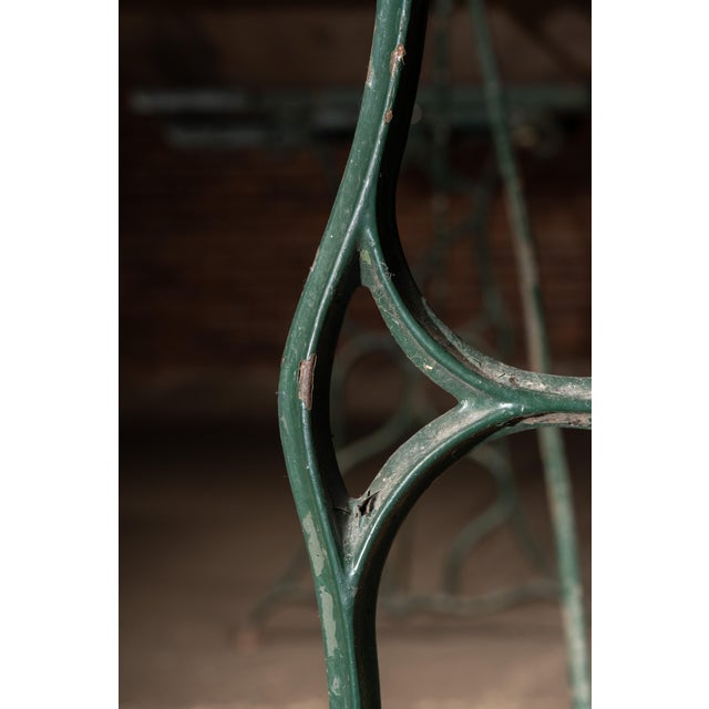Late 19th Century Weathered Green Farmhouse Trestle Table With Cast Iron Base For Sale - Image 9 of 10