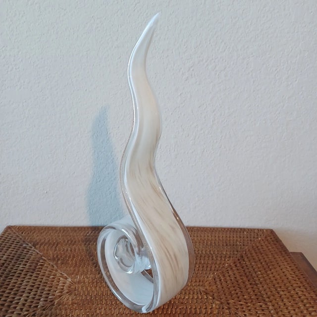 Murano Vintage 90s Murano Style Dancing Flame White Sparkle Ribbon Art Glass Sculpture For Sale - Image 4 of 8