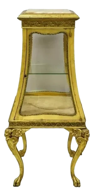 Antique French Empire Gold Gilt Cherub Vitrine Curio Cabinet W/ Onyx Pedestal