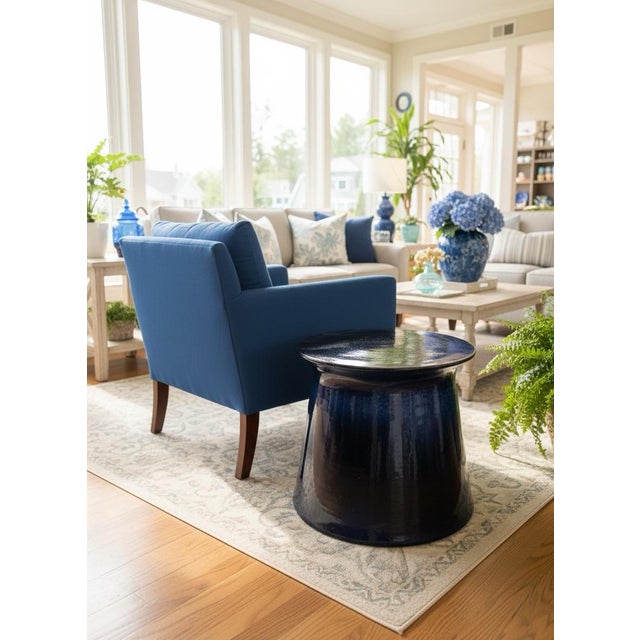 Contemporary Italian Deep Cobalt & Onyx Ceramic Side Table For Sale - Image 11 of 11