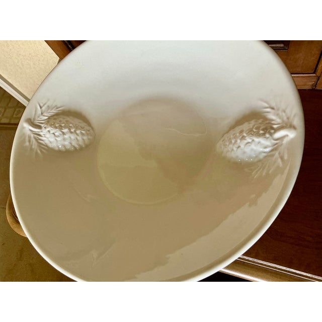 White Vintage White Pedestal Bowl With Embossed Relief Pine Cones For Sale - Image 8 of 11