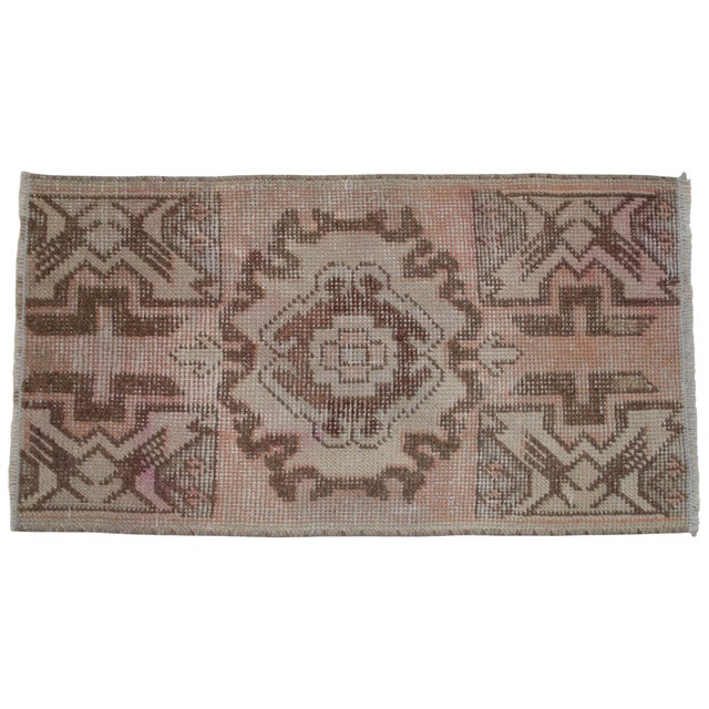 Hand Made Yastik Rug Distressed Low Pile Petite Rug Faded Mat - 1'5" X 2'7" For Sale - Image 4 of 9