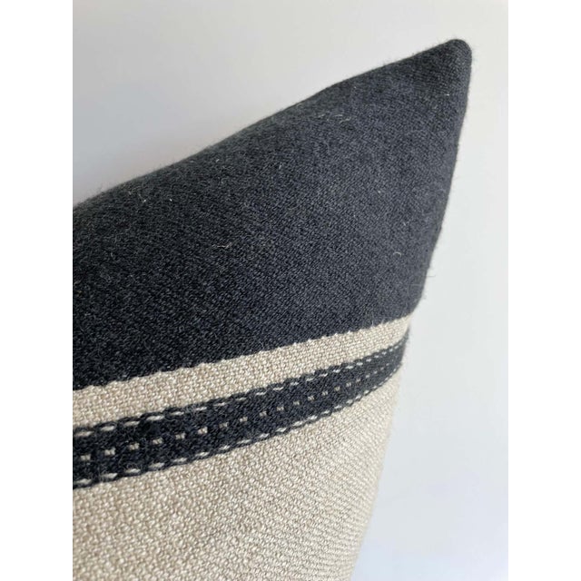Mid-Century Modern Linen and Wool Marshall Stripe Black and Natural Pillow Cover For Sale - Image 3 of 6