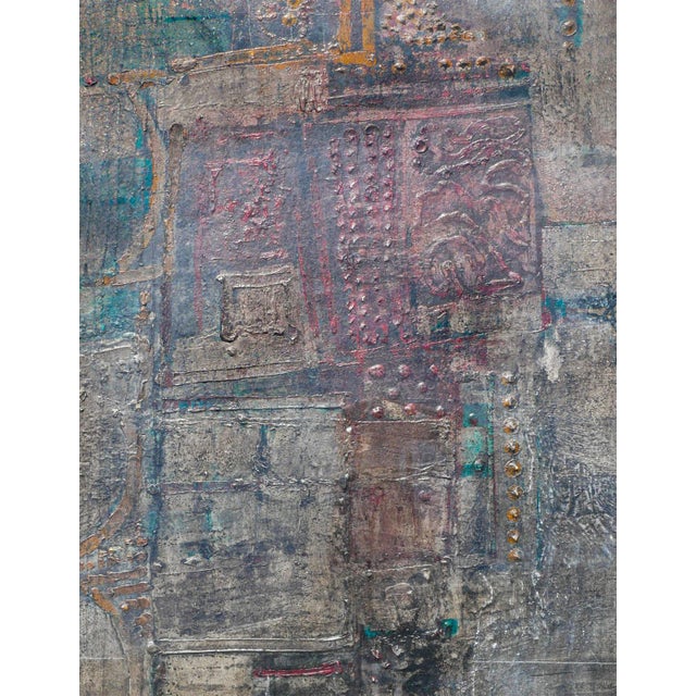 William Lee Moreland "Masked Figure" Blue and Gray Toned Abstract Expressionist Textured Painting, 1961 For Sale - Image 11 of 11