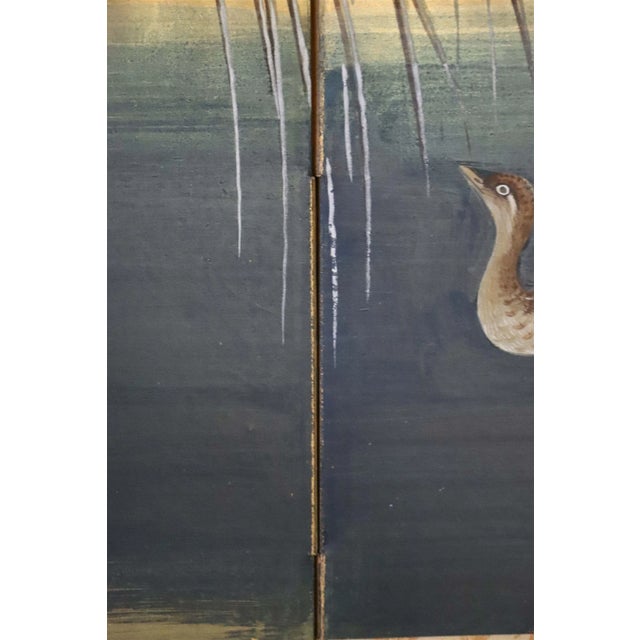 Vintage Japanese Four Panel Byobu Screen: Mandarin Ducks by Snowy Pond in Early Spring For Sale - Image 11 of 12