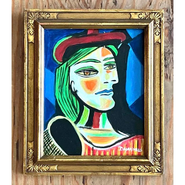 Gold Vintage Cubist Figurative Oil on Board After Picasso For Sale - Image 8 of 12