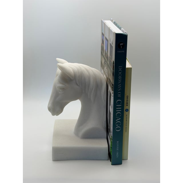 Hollywood Regency Vintage White Natural Stone Horse Head Sculptural Bookend For Sale - Image 3 of 7