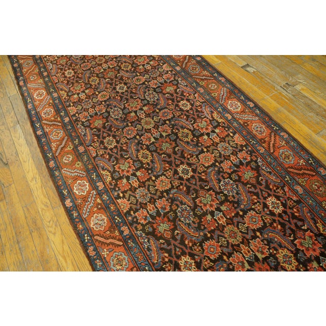 1890s Blue Navy Herati Tribal Antique Bakshaiesh Persian Rug 3'5" X 14'4" Handknotted Wool Carpet For Sale - Image 10 of 10