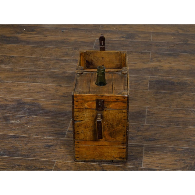 19th Century Rustic Pine or Oak Tantalus Wine Box with Metal Hardware For Sale - Image 12 of 12
