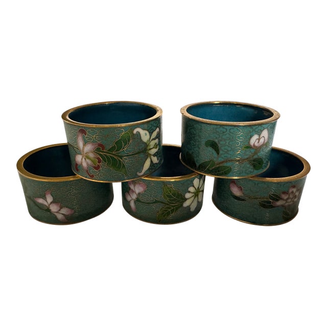 Vintage Cloisonné Napkin Rings Set of 5 For Sale