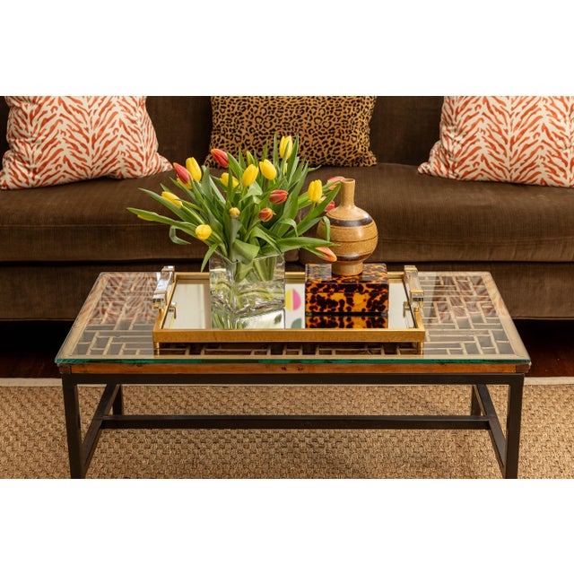 Name: Artemis Crystal Tray Size: 3.25"H x 23"W x 14"D Artemis is our hand hammered metal tray which features a solid...