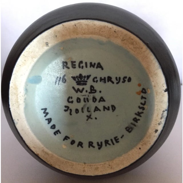 Contemporary Mid-20th Century Gouda Blue and Black Floral Ceramic Vase For Sale - Image 3 of 5