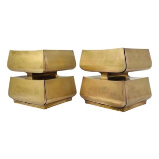 Pair of Brass and Mahogany Nightstands by Scala Luxury For Sale
