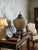 Late 20th Century Chinoiserie Stone-Finish Covered Jar on Metal Pagoda Stand With Hollywood Provenance For Sale - Image 5 of 5