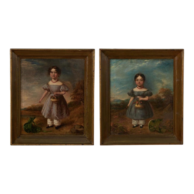 Pair of Antique English Portraits of the Binns Sisters For Sale