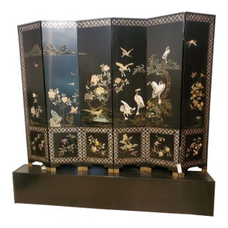 Black Chinese 6-Panel Folding Lacquer Screen For Sale
