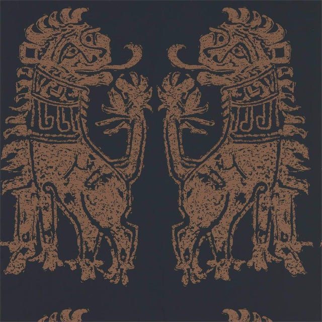 Zoffany Sicilian Lion Wallpaper in Bone Black/Coppper For Sale