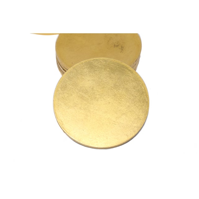 1970s Vintage Gold Leaf and Lacquer Beverage Coaster Set With Lidded Holder — Set of 7 For Sale - Image 5 of 8