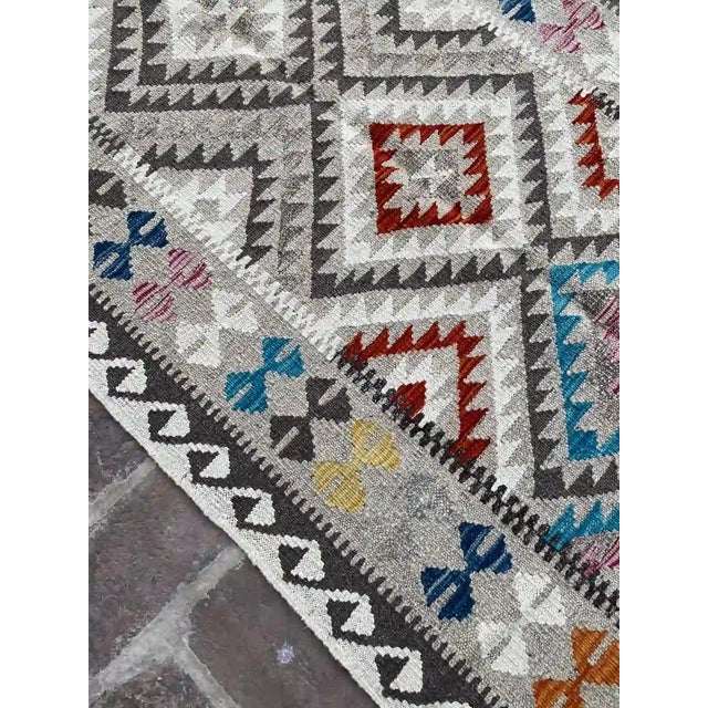 Tribal Shabby Chic Tribal Kilim Hand-Woven Wool Rug 3.2' X 4.7' For Sale - Image 3 of 8