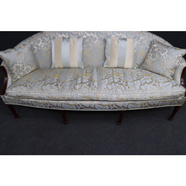 Wood Kindel Hepplewhite Style Mahogany Upholstered Camelback Sofa For Sale - Image 7 of 17