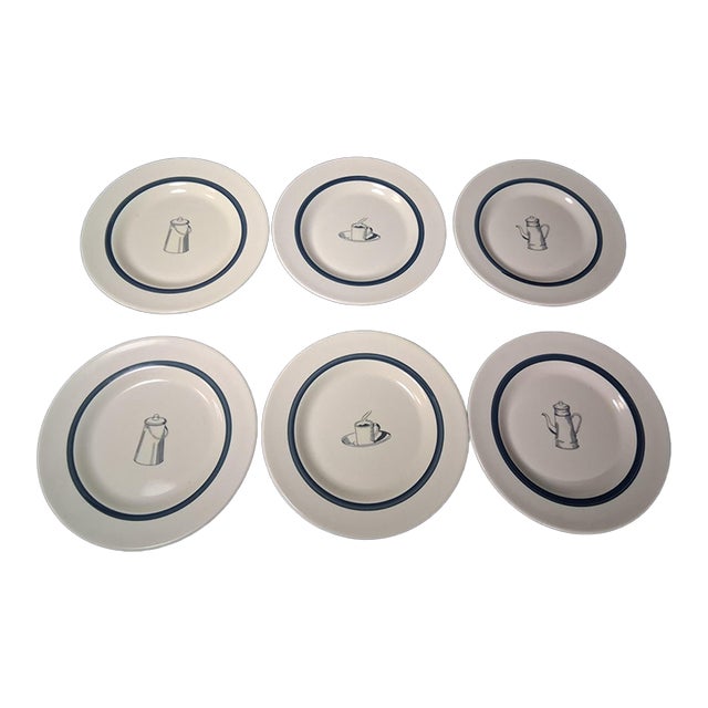 Vintage Coffee / Tea Themed Plates- Set of 6 For Sale