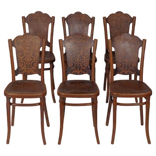 Dining Chairs with Flower Decor Pattern from Thonet, Austria, 1913, Set of 6 For Sale