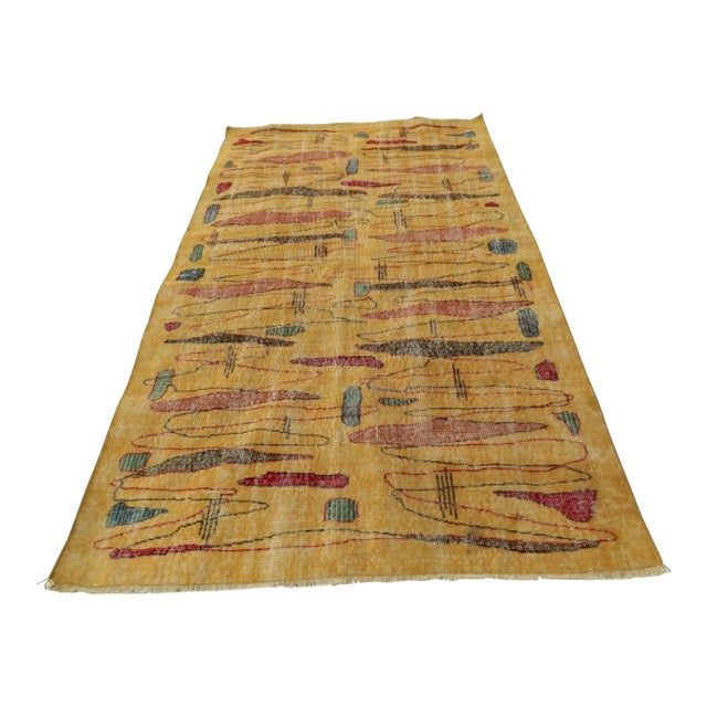 Vintage Zeki Müren Rug With a Modern Design - Turkish Art Deco Rug 5′ × 8′2″ For Sale