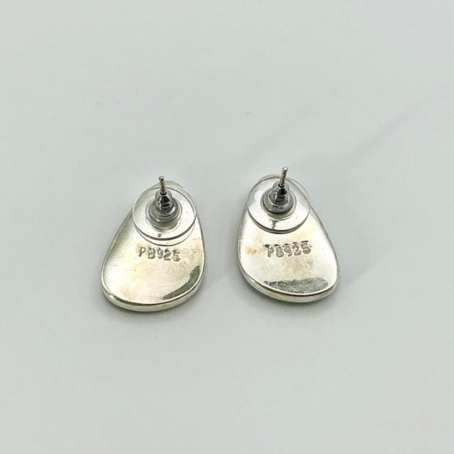 1980s Vintage Southwestern Americana Peyote Bird Turquoise & Sterling Large Pierced Stud Earrings - A Pair For Sale - Image 11 of 12