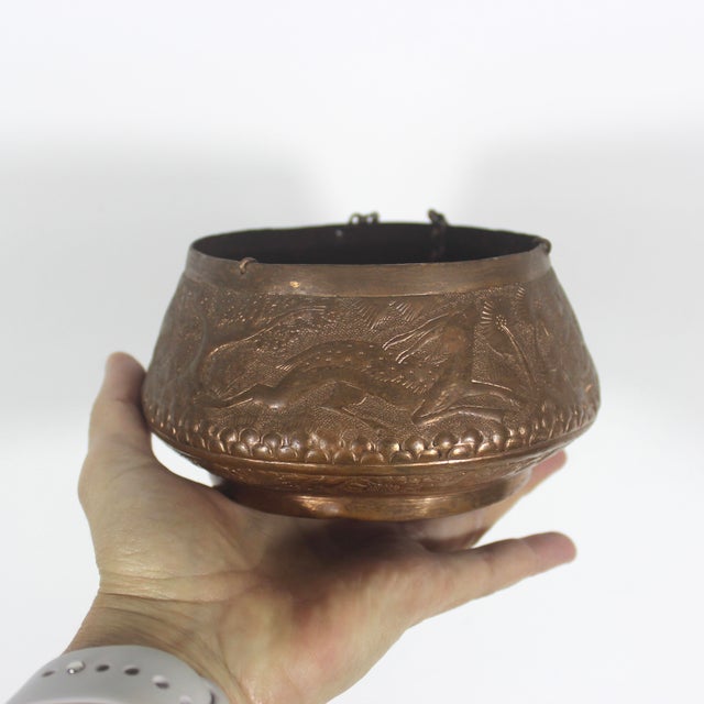 Early 20th Century Chased Copper Hanging Planter Bowl With Repoussé For Sale - Image 4 of 10